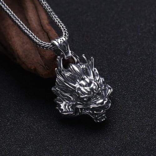 S925 Sterling Silver Jewelry mens Personality Faucet Pendant Thai Silver Retro Exaggerated Dragon Necklace Pendant