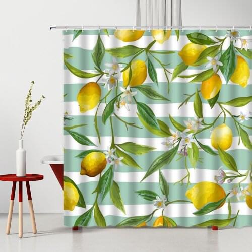 Lemon Shower Curtain Tropical Summer Fruit Pattern Polyester Washable 3D Printing Bathtub Decor Set With Hook Bathroom Curtains