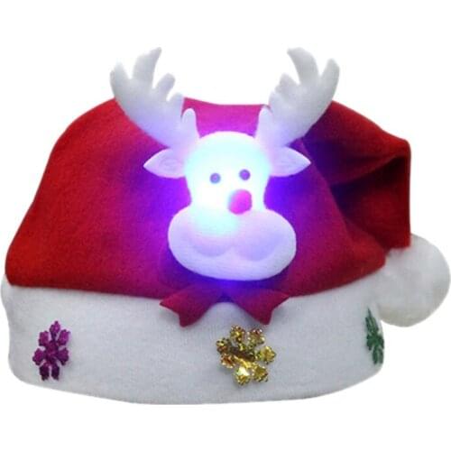 Merry Christmas Hat LED Thick Plush Warm Hat Golden Snowflake LED Christmas Hat Non-woven Hats Santa Snowman
