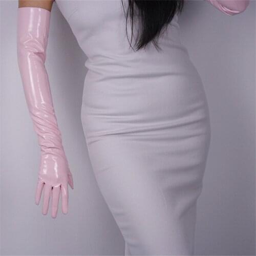 Woman Gloves Bright Leather Patent Leather PU Gloves Female Dance Party Simulation Leather Pink PU Gloves Cosplay P1370-11