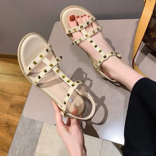 New Womens Shoes Summer Sandals New Fashion Buckle-strap Rivet Sandals Rivets Studded Beach Sandals Sandalias De Mujer Sandalia