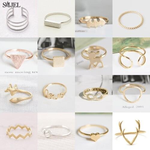 SMJEL Fashion Tiny Heart Rings Moon Star Geometric Rings for Women Wedding Jewelry Gold Color Couple Rings anillos mujer