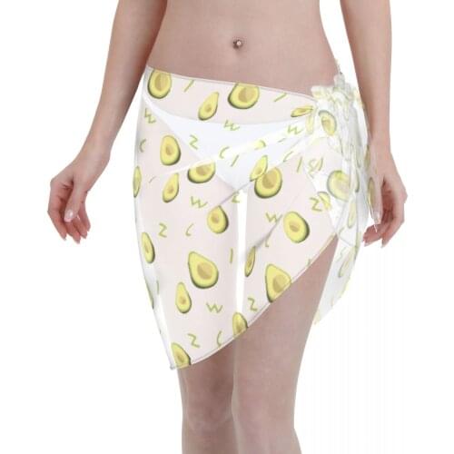 Women Beach Bikini Cover Up Avocado Pattern Wrap Skirt Sarong Scarf Beachwear Bathing Suit Beachwear Swimsuits