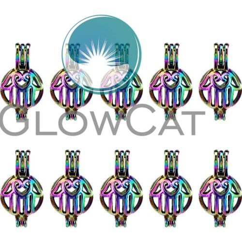 10x C396 Colorful Hamsa Hand Pearl Cage Locket Pendant Essential Oil Diffuser Beads Cage DIY Jewelry Locket For Oyster