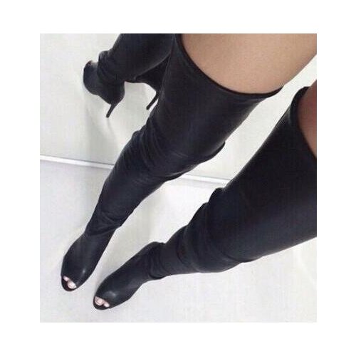 2017 Summer woman brand new stylish high quality leather thigh high boots sexy open toe high heel boots long boots