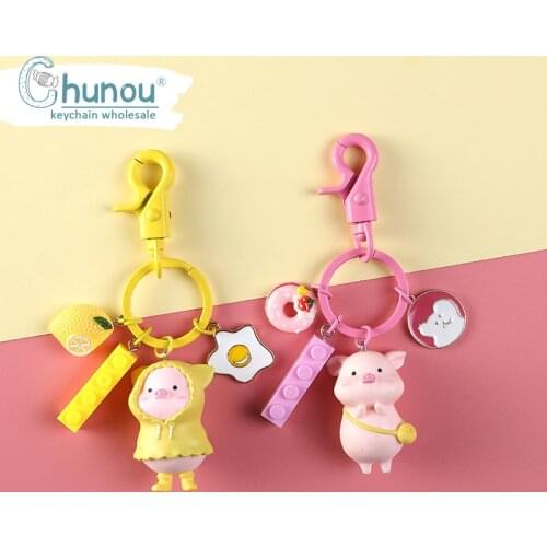 2020 Cute Building Blocks Donuts Pig Keychain 8 Styles Kawaii Women Bag Car Keychain Couple Boyfriend Gift Key Ring Porte Cle