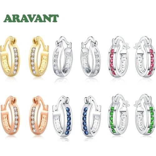 925 Silver 8 Color Small Circle Hoop Earrings For Women Wedding Fashion Jewelry Gift