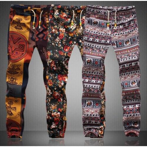 2021 New Fashion Summer Spring Autumn Men Floral Print Joggers Male Casual Summer Pants Mens Sweatpants Linen Pants Men Trouser