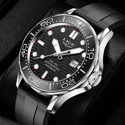 2021 LIGE Watches Mens Top Brand Luxury Silicone Men Watch Casual Business Waterproof Quartz Clock Sports Date Wrist Watch Man