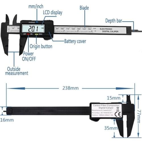 Digital Measuring Instrument Vernier Calipers Measure 150mm 6inch LCD Screen Electronic Reading Micrometer Ruler Measuring Tool