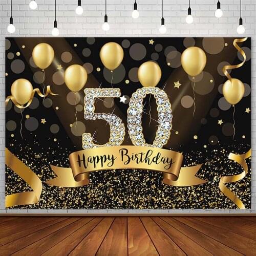 Happy 50th Birthday Backdrop Diamond Gold Balloon Glitter Woman Custom Photography Background Photo Studio Photozone Decor Props