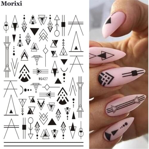 Geometric nail art sticker black silver colors butterfly leaf flora image manicure decoration transparent nail art foils WG042