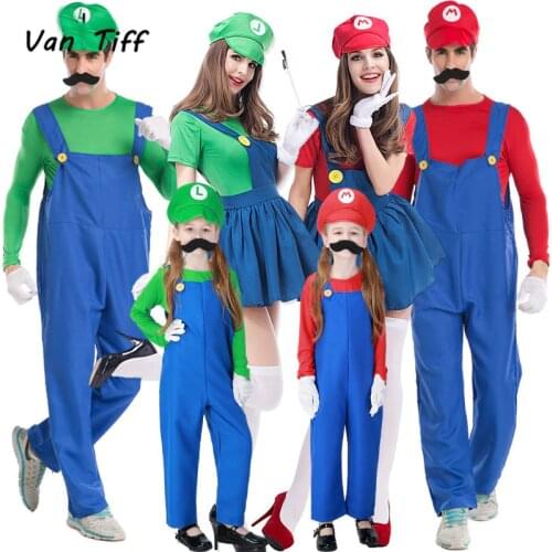 Anime Super Bros Hats Luigi Plumber Cosplay Women Girls Halloween Party Fancy Dress Parent-child Adult Kids