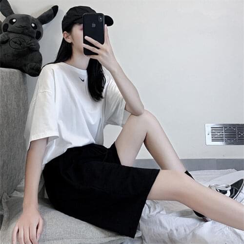 Cotton shorts womens summer loose and versatile trend sports oversized casual Capris student wide leg