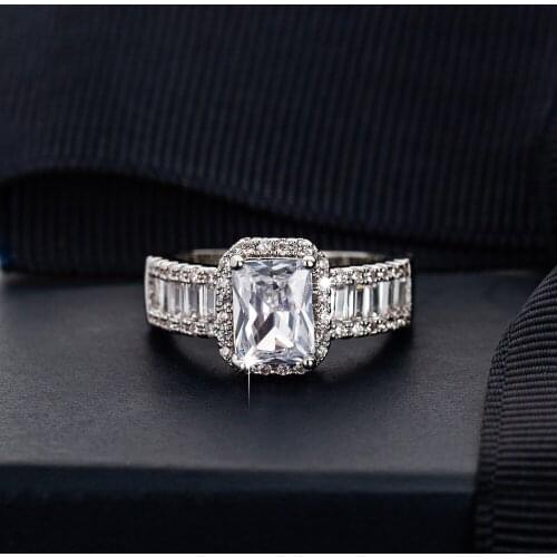 Bridal Luxury Wedding Rings for Women Rectangle Copper Cubic Zirconia Jewelry Engagement Ring for Couples Anniversary Gift