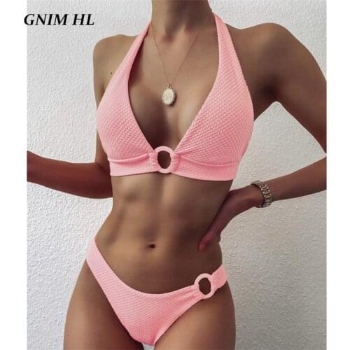 GNIM Bandage Bikini Swimwear Women Push Up 2020 Sexy Solid Swim Bathing Suit Women Two Pieces Beachwear Swimsuit Biquini New