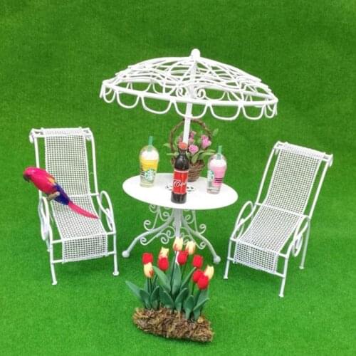 1/12 Scale Doll House Miniature Outdoor Garden Beach Poolside Scenery Furniture Decoration Metal Table Chairs
