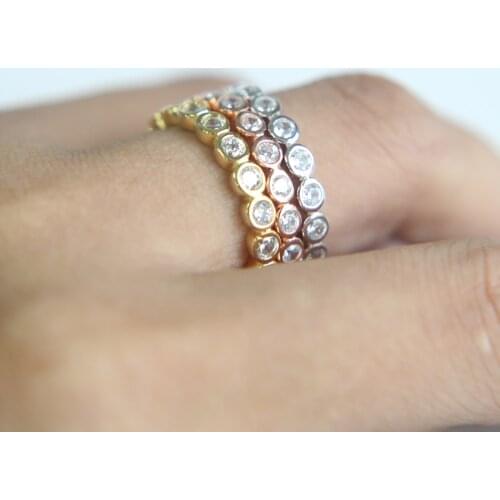 2017 100% 925 sterling silver jewelry 3 colors bezel setting stack stackable mid wedding band ring set