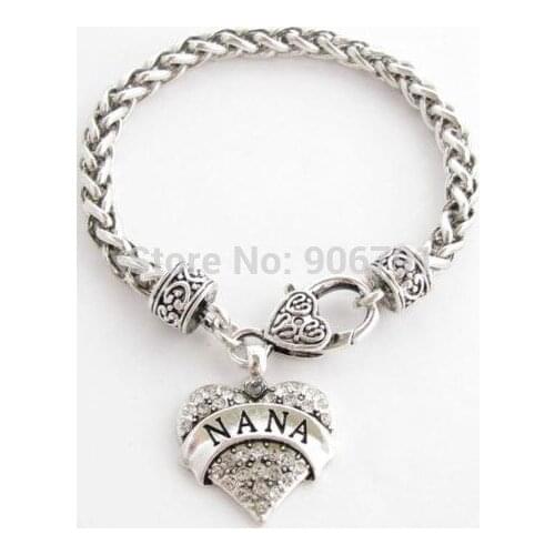 NANA antique silver Lobster Claw Bracelet Crystal Heart Jewelry