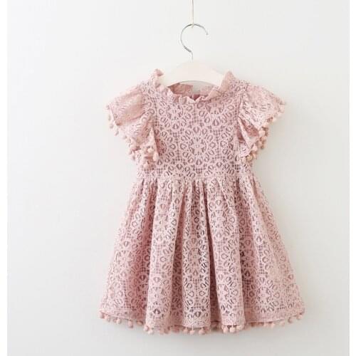 2020 New Summer Girls' Dress Hollow Lace Ball Flying Sleeve School Student Party Princess Dress Childrens Kids Girls Clothing