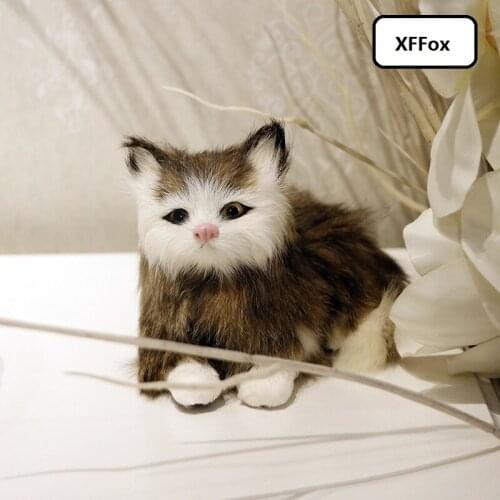 New real life lying cat model plastic&furs simulation brown cat doll gift about 15x10cm xf2498