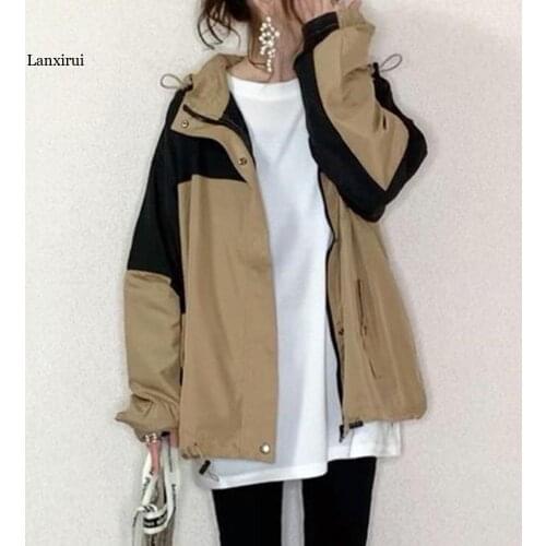Casual Spring Women Jacket Tops Korean Janpan Zipper Long Sleeve Outwear Outfits Color Block Female Jackets