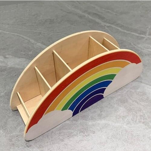 Rainbow Wooden Pen Holder DIY Pencil Container Storage Box Phone Desk Organizer K92C
