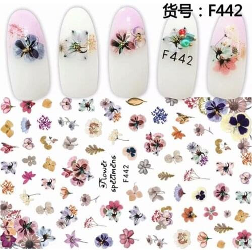 Mixed designs Self-adhesive ultra-thin 3D decals Nail Art decorations Stickers Manicure acrylic nail supplies tools F439-446