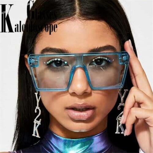 Vintage Oversized Sunglasses Women Men Retro Square Flat Top Sun Glasses Brand Deisgn Transparent Eyewear gafas de sol UV400