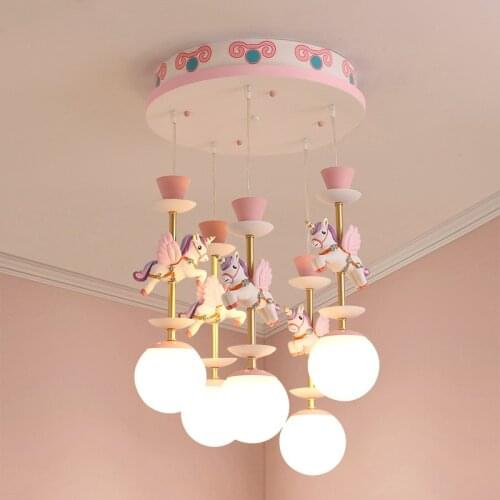 Modern Childrens room LED Chandelier Bedroom Restaurant Pendang lamp White glass E27 Pink/Blue Cable Adjustable Light Fixtures