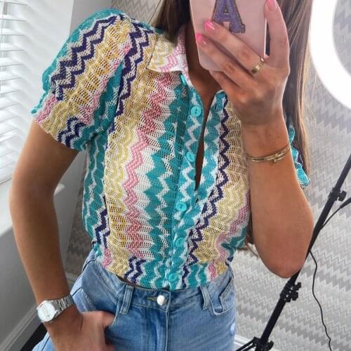 AGong Short Sleeve Buttons Sweaters Women Fashion Turn Down Collar Sweater Women Elegant Panelled Sweaters Female Ladies