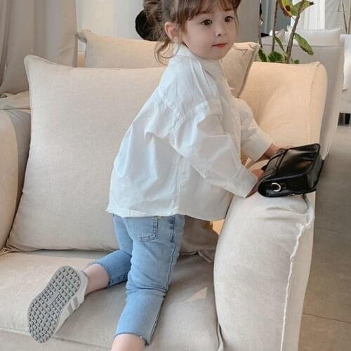 2021 girls' spring dress new white letters Korean long sleeve shirt baby childrens Shirt Top