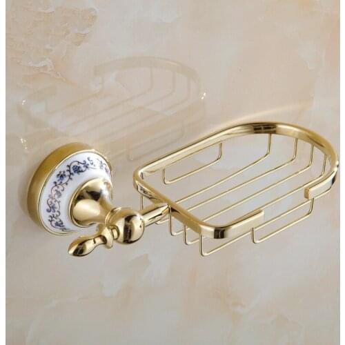 VidricSoap Dishes Metal Golden Soap Basket Bath Storage Holder Ceramics Bathroom Accessories Home Improvent Soap Dish Wall ST-67