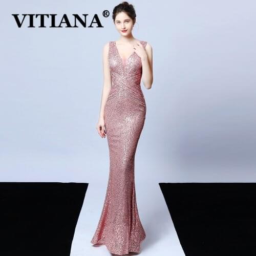 VITIANA Women Sequined Sexy Party Long Dress For Womens Summer 2020 Female Sleeveless Backless Night Club Dresses Femme Vestidos