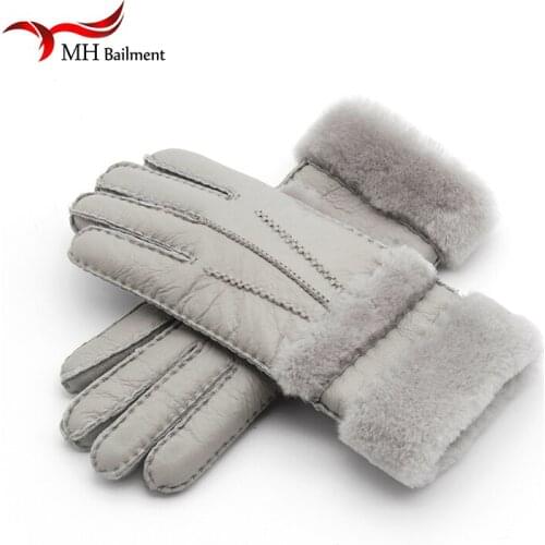 Top Quality Genuine Leather Warm Fur Glove For Men Women Thermal Winter Fashion Sheepskin Ourdoor Thick Five Finger Gloves G5