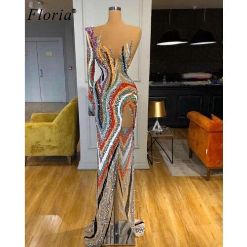 2020 Vestidos De Fiesta Arabic Full Sleeve Prom Dresses Women Party Night Transparent Evening Dresses Celebrity Dresses Robes