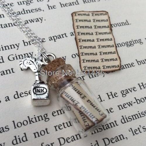 12pcs/lot Emma Parchment , Squid Ink Bottle Necklace Pendant inspired by Once Upon A Time