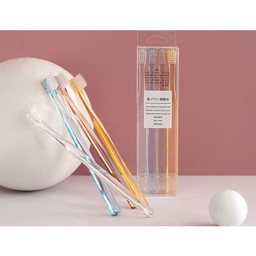 4Pcs/Set Nordic Style Clear Plastic Crystal Handle Toothbrush Soft Bristle Small Head Travel Portable Oral Care Random Color