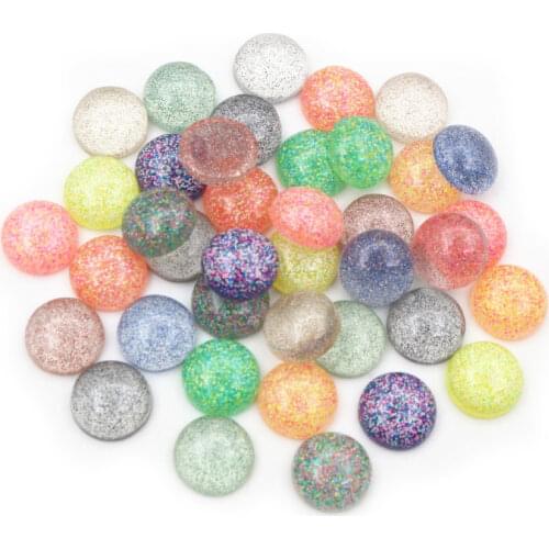 40pcs/lot 12mm Mix Colors Built-in Metal Transparent Cute Flat Back Resin Cabochon For Bracelet Earrings DIY Jewelry Accessories