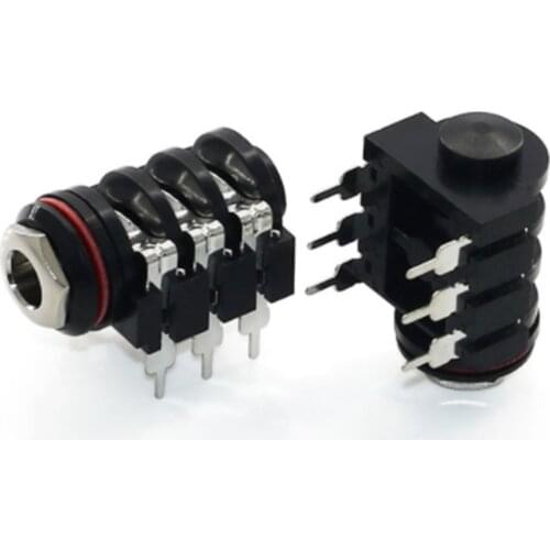 5pcs 6.35 mm Stereo Audio Socket Jack Connector 6.5 mm PCB Solder Right Angle Tip Ring Sleeve