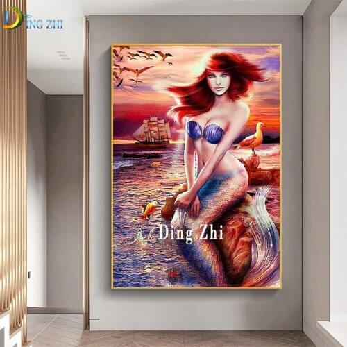 5D Diamond Painting Hot Selling Home Art Mermaid,Beauty Cross Stitch Diy Diamond Embroidery Mosaic Sunset Scenery Living Decor