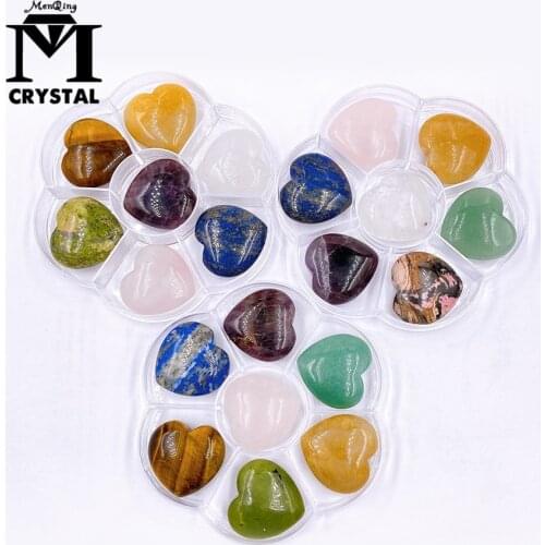 7PCS/Set Natural Crystal Stone love Shape Crystal Carving Gemstone Crafts Mine Standard Box Collection For Childrens Gifts