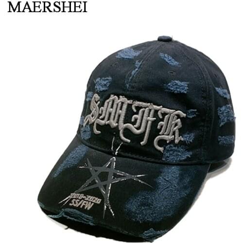 Unisex 100% Cotton Baseball Cap Black Embroidery Holes Washed Old Hat Street Hip Hop Hat Dad Hat Visor Cap