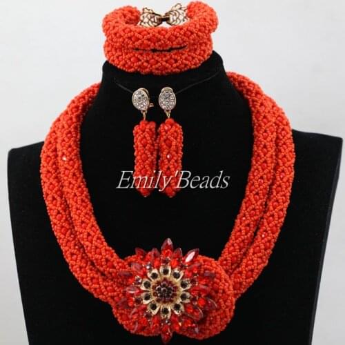 Big Chunky Women Gift African Jewelry Set Orange Nigerian Wedding Beads Crystal Bridal Jewelry Sets Free Shipping ALJ534