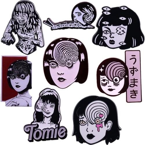 Uzumaki Junji Ito Creey Goru Eyeball Girl Brooch Pins Enamel Metal Badges Lapel Pin Brooches Jackets Fashion Jewelry Accessorie