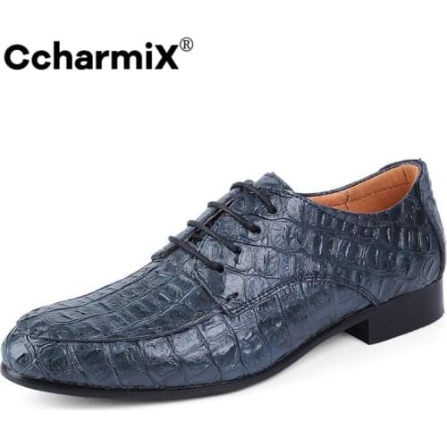 CcharmiX Fashion Alligator Grain Genuine Leather Mens Oxfords Lace-Up Business Men Dress Shoes Party zapatos hombre Big Size 50