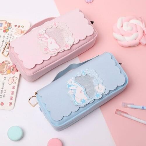 Kawaii Rabbit Pencil Case Student Stationery Pencil Bag Cute Large Capacity Cute Canvas Pu Leather Storage Bag School Supplies