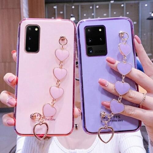 Wrist Bracelet Phone Case For Samsung S20 FE Case Luxury Heart Chain Plating Cover For Samsung Galaxy S20 Plus Ultra FE Capa