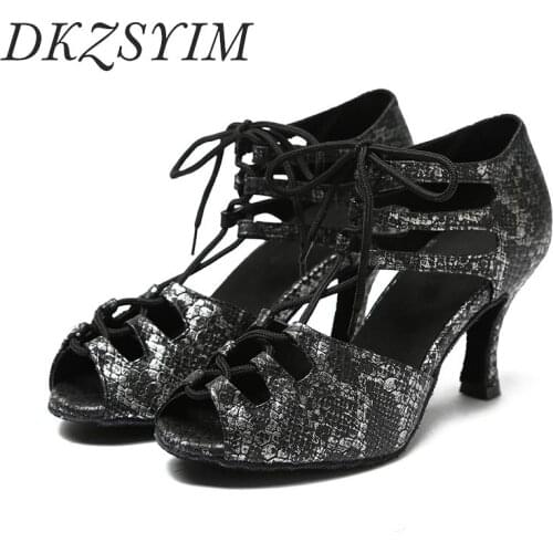 DKZSYIM Latin Dance Shoes Women Ballroom Tango/Salsa Dancing Shoes For Girls Party Dance Sandals High Heels 5-10CM High Quality