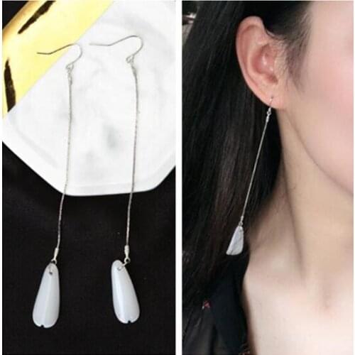 Ea622 2018 hot sale Fashion Bohemian water droplets shape earring transparent long section tassel Chain Female charm jewelry